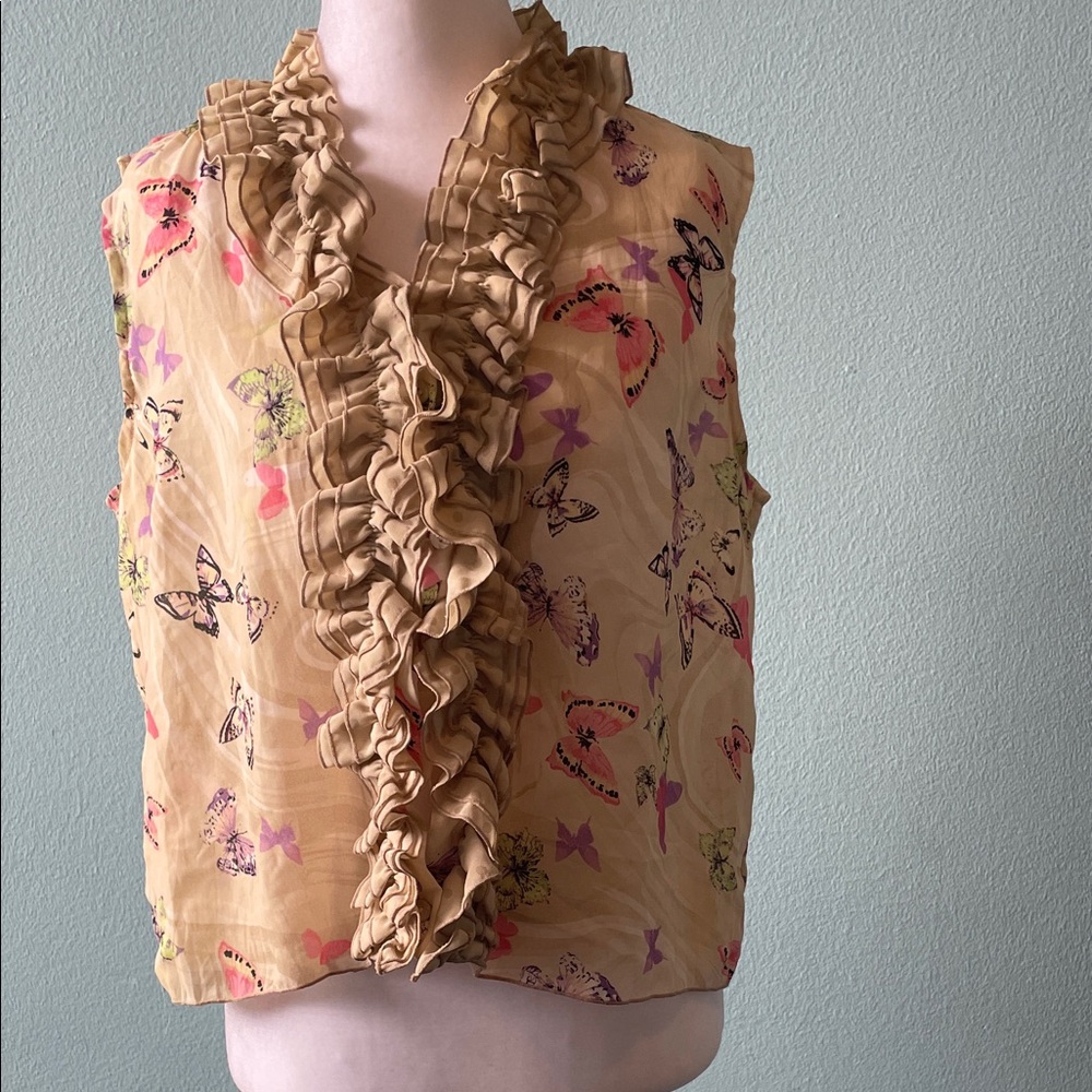 Jaipur Yellow Butterfly Ruffle Sleeveless Blouse